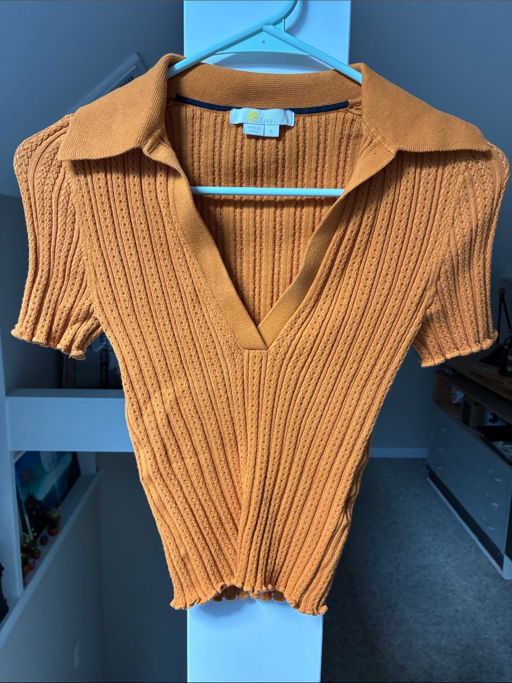 Boden small,Ribbed Knit Polo Top in Burnt Orange